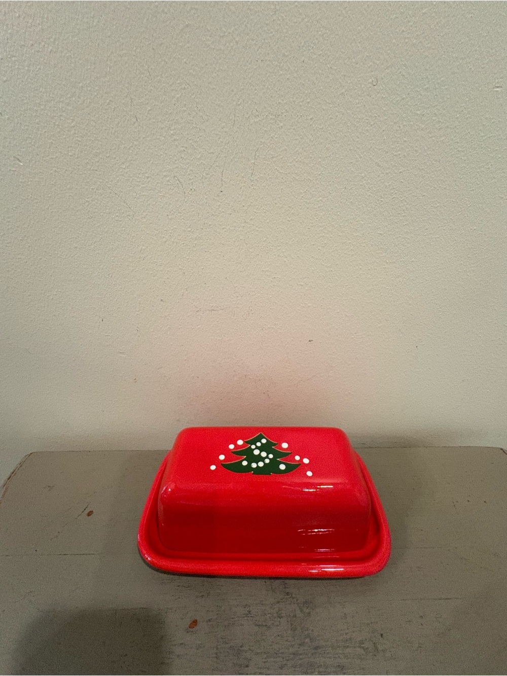 VTG Waechtersbach Germany Red Christmas Tree 1/4 Pd Butter Dish